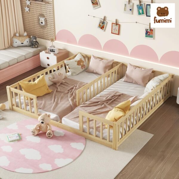 Giường ngủ đôi trẻ em có rào chắn bệt sát sàn giường Lucki đôi