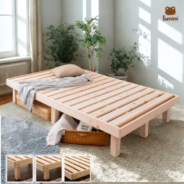 Giường ngủ gỗ thông pallet chân vuông cao 30cm