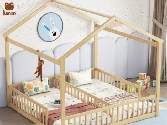 Giường ngủ đôi Lucki hình ngôi nhà cho bé